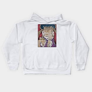 King Cat - Black Outlined Version Kids Hoodie